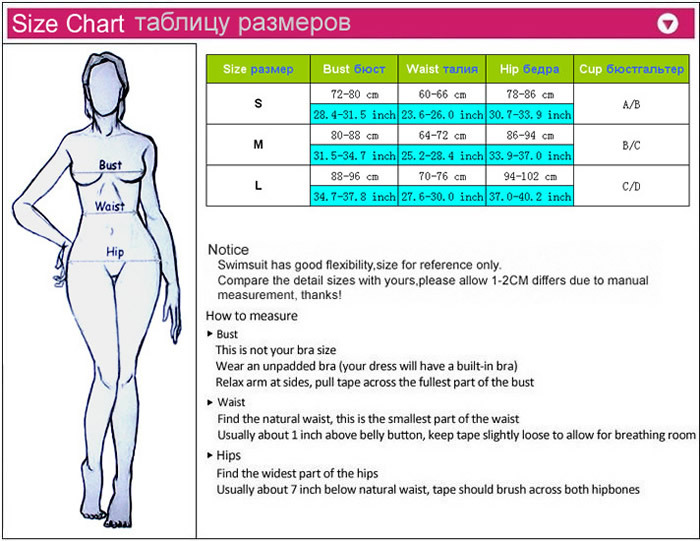 Womens Bathing Suit Size Chart