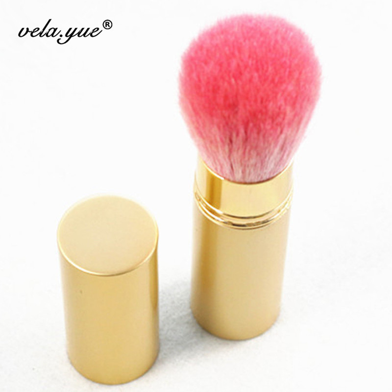 Professional Retractable Makeup Brush Mineral Powder Brush Foundation Blush Brush Golden Aluminum Handle With Pink Goat
