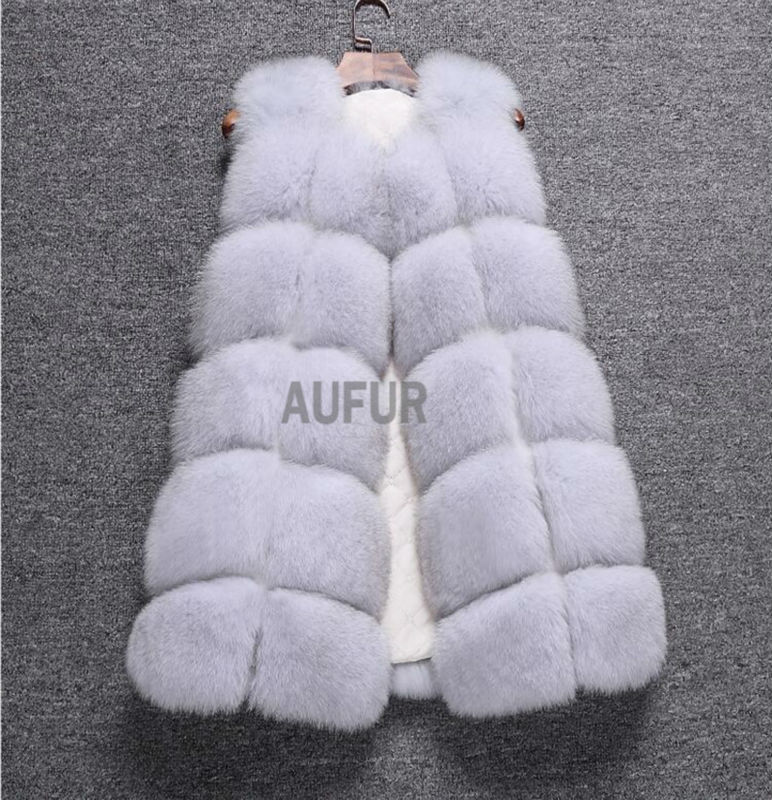 Real Fox Fur Vest Women Gilets Classic Sleeveless Warm Outwear Winter Fox Fur Waistcoat Solid Colour AU00768