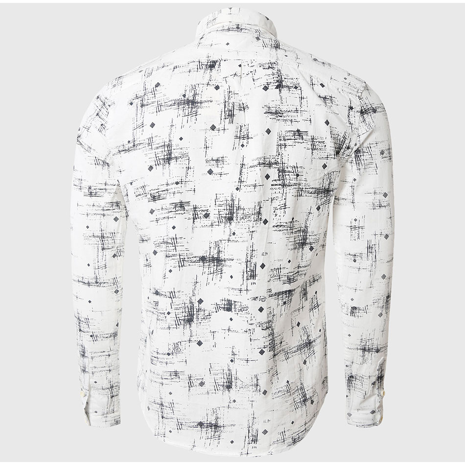 Wholesale Men White Shirt Print Shirt Cotton Linen Long Sleeve Pattern
