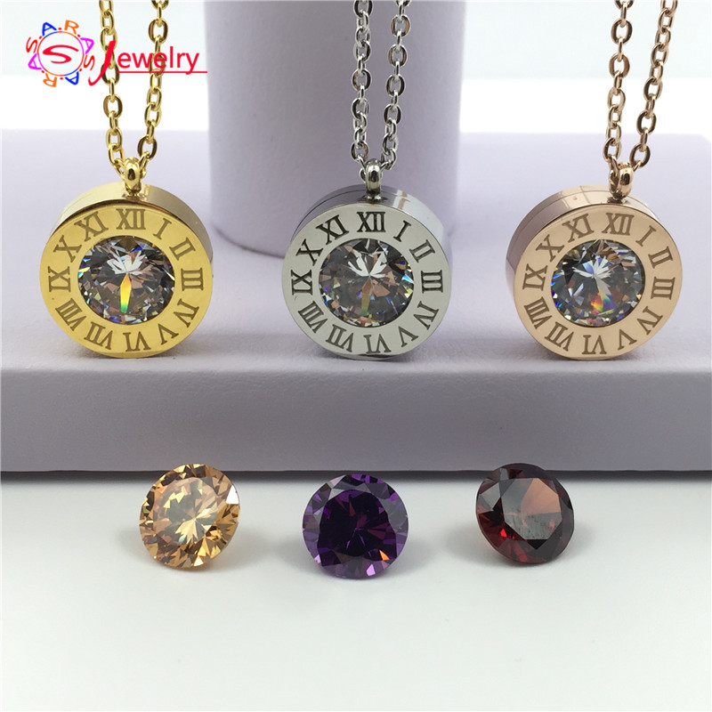 18K Gold Plated Necklace 4 Color Crystal Stone Interchangeable