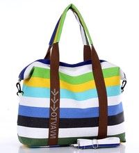 2015 New Fashion High Quality Women’s Colour Stripe Large Capacity Canvas Tote Bag Casual Travel Bag sac a main femme de marque