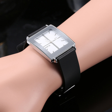 Lovers Wristwatch Classic Black White Quartz Watch Imitate Genuine Leather Strap Fashion Square Head Romantic Man
