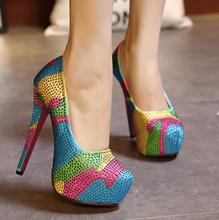 2016 New Fashion Crystal Rhinestone Roumd Toe High Heels Women Shoes Week Beautiful Rhinestone Women Pumps