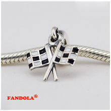 Fits Pandora Charms Bracelet 925 Sterling Silver Beads Chequered Flasgs Dangle Charm for Women DIY Jewelry Making FG005