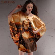 2015 New Fashion Brand Female Print Patterns Nightgown Plus Size Graceful Ladies Silk Nightdress Sleepshirts Women Sleep Dress