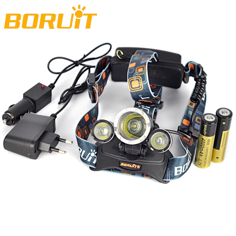 Boruit RJ 3000 Headlamp With 18650 Battery EU US Ac Car Charger Lanterns 8000 Lumens 3x
