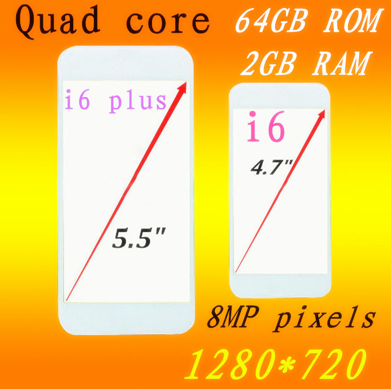   64  ROM I6  5.5    IOS8 4.7 '' I6  MTK6582   2  128ram HD 1280 * 720 8MP 3  