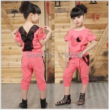 new 2015 Minnie suit baby girl clothes set,girls clothing set,sport suit,lace,summer,T-shirt + pants set