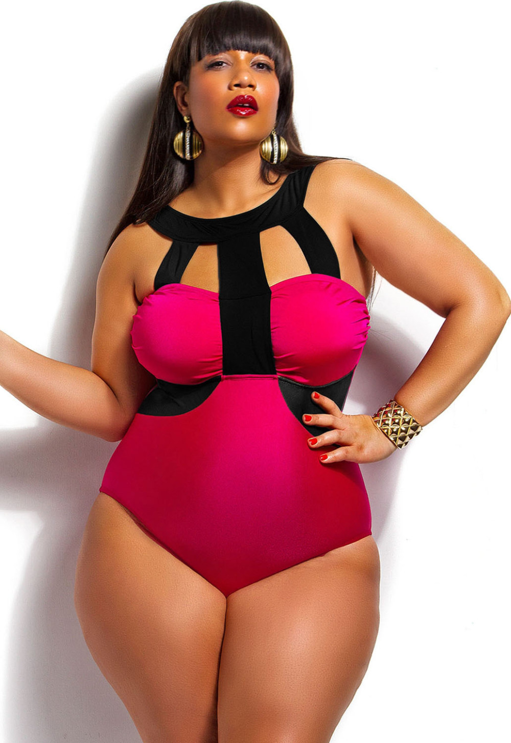 Rosy-Faux-Mesh-Insert-Plus-Size-Swimsuit-LC41443