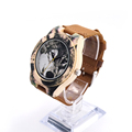 BOBO BIRD New Fashion UV printing Wolf Bamboo Wooden Watches Genuine Brown Cow Leather Strap Quartz