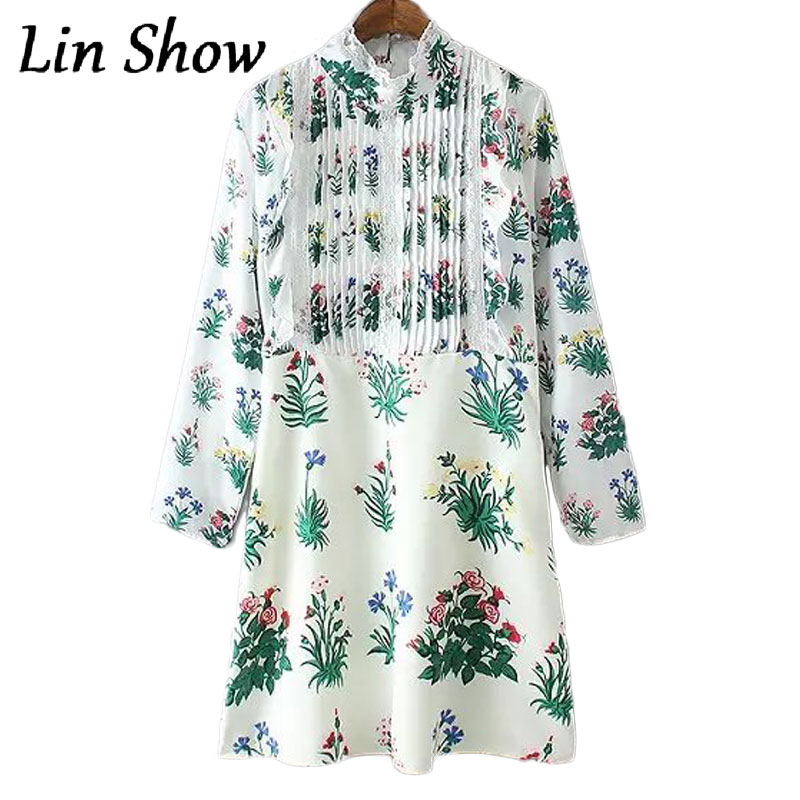 Hot Sale Casual Floral Printed Women Dress New 2016 Fashion Long Sleeve Lace Collar Straight Dresses Spring Female Vestidos