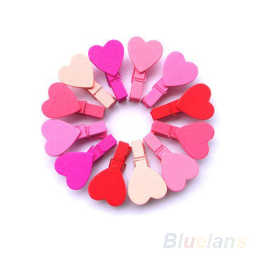 12Pc BAG Mini Heart Love Wooden Clothes Photo Paper Peg Pin Clothespin Craft Clips 01TG 4CCA