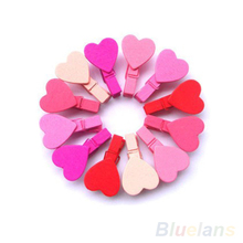 12Pc/BAG  Mini Heart Love Wooden Clothes Photo Paper Peg Pin Clothespin Craft Clips 01TG