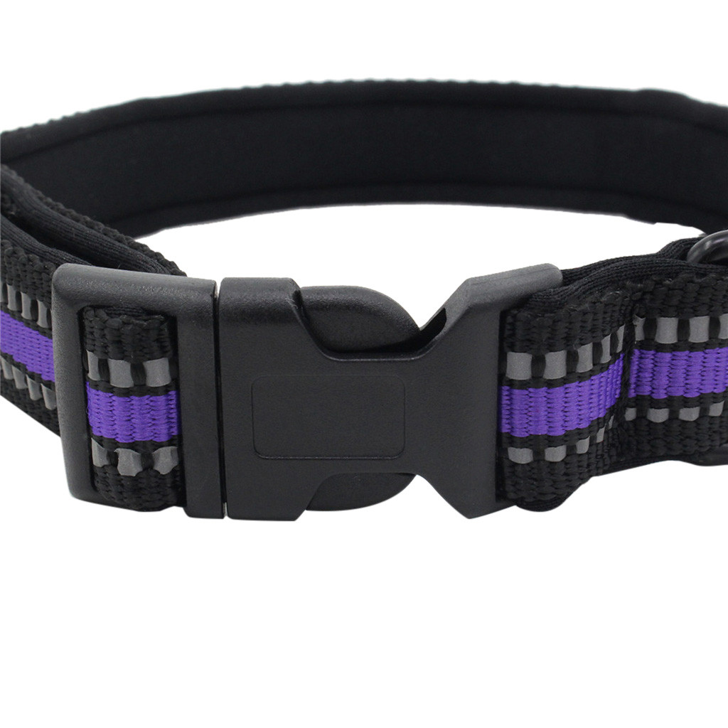 Purple, Small Neck 11-15 -20 lb Mile High Life Night Reflective Double Bands Nylon Dog Collar