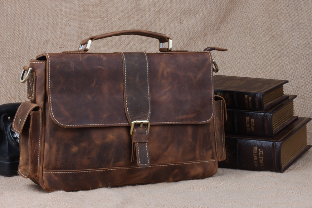 TIDING Men Cowhide Leather Briefcase Laptop Tote Shoulder Messenger Bag New Arrival 9917