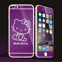 lovely Kitty For iphone6s plus 5.5 Mirror Plated Front+Back Screen Tempered Glass Film Phone Protector Skin Cover Sticker Decal