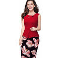 Summer Elegant Women Business Pencil Dress Pink Print Floral sleeveless Dress Tunic Sheath Casual Pencil Dresses