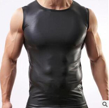 Men’s Imitation Leather Vest,Wide shoulder sleeveless,MANSTORE Fitness Singlet Sport Stringer Regata Masculina Musculation