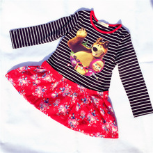 2016 New arrivals Kids dress for Masha and Bear Summer Baby Girls Fashion long Sleeve Cotton Dress Retail 0-4 Years