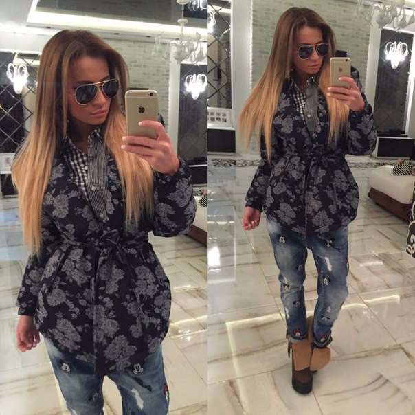 New-2015-winter-fall-casual-style-coat-hot-sale-Long-sleeve-Printing-Thick-Blue-women-female