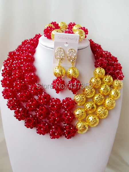 Luxury! Fashion Wine burgundy crystal ball costume jewellry nigerian wedding african beads jewelry set ABC216