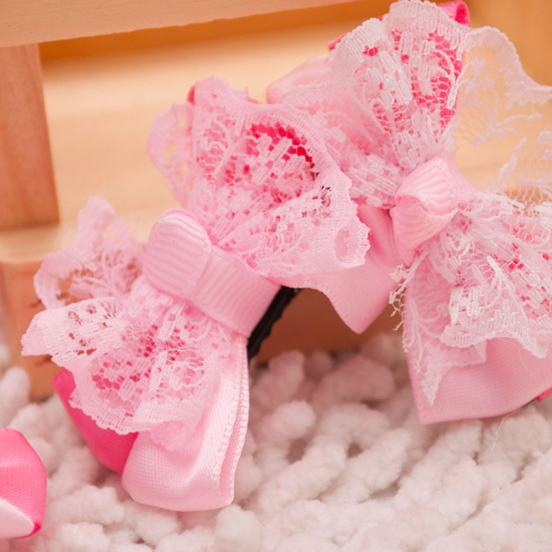 1 Pair Pet Products Cute Pink Dog Bow Pet Hair Clips With Lace DIY Cat Hair Accessories Pet Grooming Boutique Retail