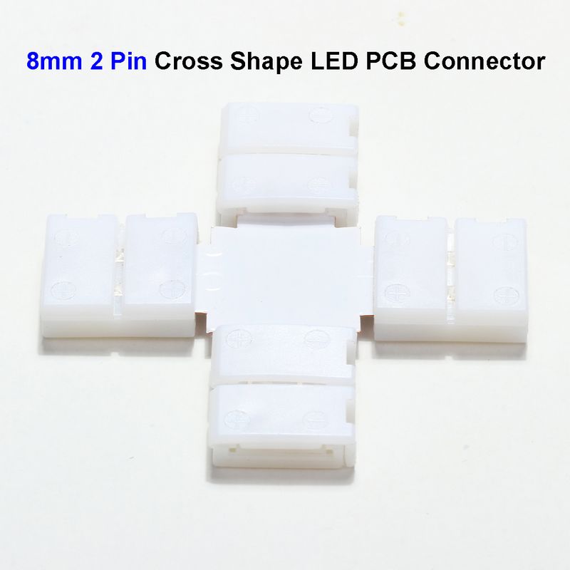 8mm 2 Pin Cross Shape 3528 LED Strip PCB Connector Adapter For SMD 3528 Single Color LED Strip No Soldering