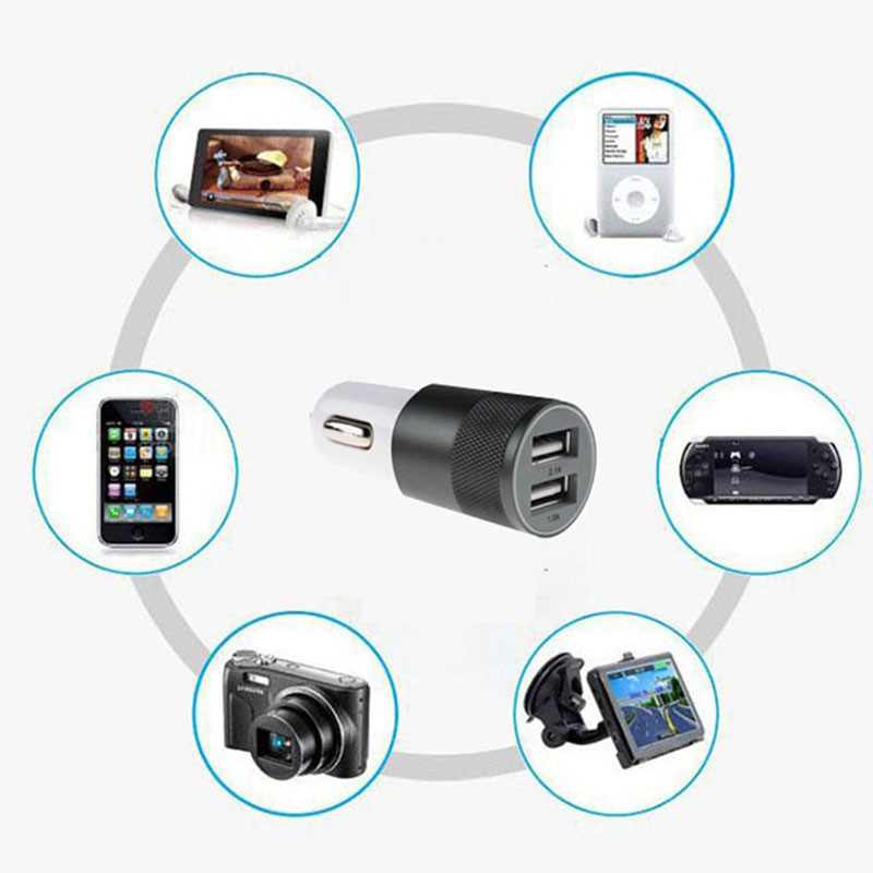 Hot 2.1A+1A Aluminum material Dual 2 Port Universal USB Car Charger For iPhone 5 6 For Samsung Galaxy S4 S5 Note (9)