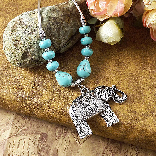 Star Tibetan jewelry for women maxi necklace 2015 new design Alloy Elephant necklaces pendants Turquoise statement
