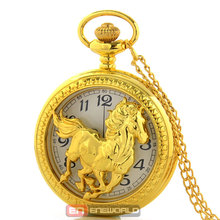 2016 Silver Hollow Horse Style Quartz Pocket Watch Steampunk Necklace Pendant Gift Watch P363