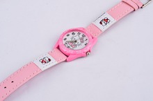 Children hello kitty watch 3 colors leather strap quartz wristwatch 2015 pink red rose red hellokitty
