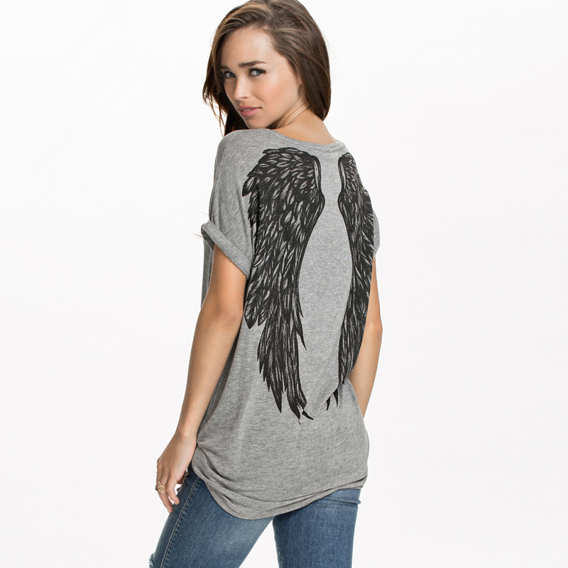 2015 New summer back print Wings T shirt European fashion Tops short sleeve loose t shirt