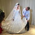 Detachable Train V Neck Lace Wedding Dresses 2017 Muslim Long Full Sleeve Appliqued Bohemian Bridal Vestidos