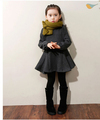 Woolen Girls Dress Silk Ribbon Children Clothing For Girls Sweet Pleated Outwear Winter 2015 Plus Velvet
