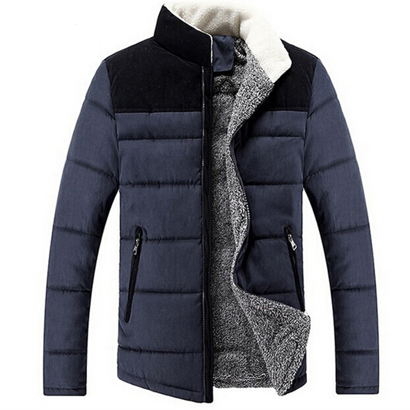 Casual Solid Warm Winter Coat Men 2015 Cotton Coat Stand Collar Thermal Men Down Coat Patchwork