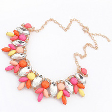 Gold Plated Resin Rhinestone Flower Statement Necklace Women Necklaces Pendants Summer Style Jewelry Colar For Gift