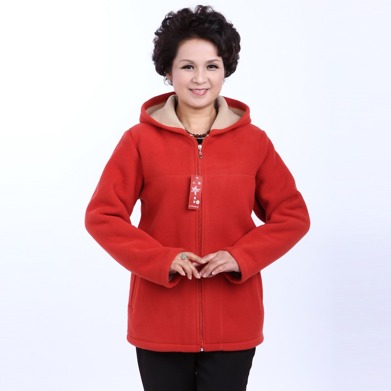 Winter Middle Aged Womens Hooded Imitation Lambs Fleece Jackets Ladies Warm Soft Velevt Coats Mother Overcoats Plus Size (14)