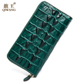 2016 Genuine Leather Women Wallets Crocodile 3D Head Fashion Trending Purse Wallet Alligator Pattern Long Wallet