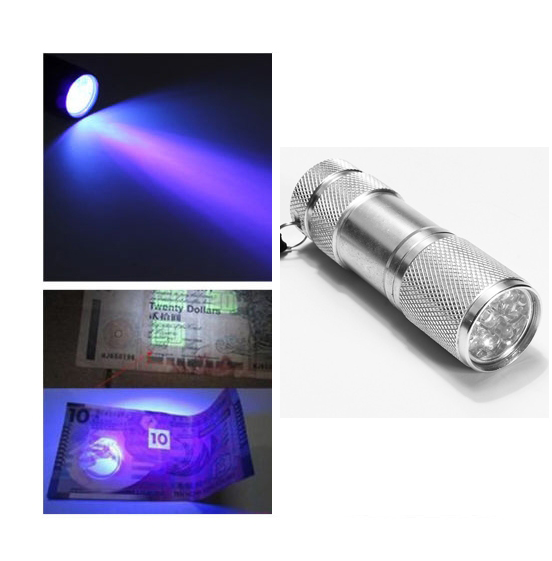 Aluminium Invisible Blacklight Ink Marker 9LED 9 LED UV Ultra Violet Mini Portable Flashlight Torch Light