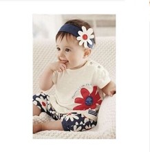Fashion Baby Clothing Summer Suit Newborn Baby Girl Set Sleeve Romper Headband Pants Infant One Pieces