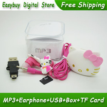 1pcs/lot New Style High Quality Mini Hello Kitty Shaped Card Reader MP3 Music Players With Earphone&Mini USB&Box&TF Card