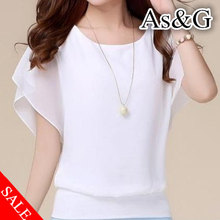 Summer White Camisas Chiffon Blouse Women Tops Fashion Organza Batwing Short Sleeve Shirt Elegant Loose Woman Clothes Plus Size