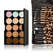 T2N2 New 15 Colors Contour Face Cream Makeup Concealer Palette 12pcs Leopard Brush