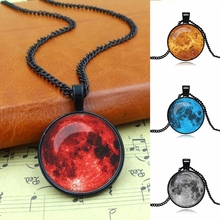 Fashion Galaxy Moon Pendant Necklace Glass Cabochon Vintage Jewelry Black Statement Chain Necklace Women Best Gift