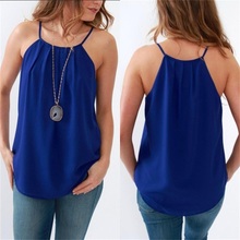 Fashion Chiffon Blouses 2016 Spaghetti Straps Chiffon Halter Vest Tees Sleeveless Camisoles Solid Tops for Women ZYH00115