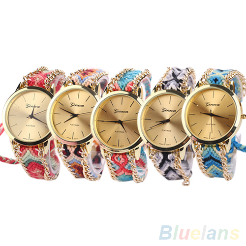 Women's Geneva Ethnic Cotton Blend Braided Analog Quartz Chain Bracelet Wrist Watch 1PYK