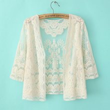 New Women Shawl Collar long Sleeve Chiffon Lace Crochet Cardigan Tank Tops Blouse Vest Blusas Feminias