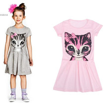 Sweet Princess Child Cloth Casual Dress Party Print Girl Dress Loose Wear Sweet Animal Short Sleeve Girls Clothing 25