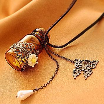 Fashion jewelry 2014 necklace Carved long leather cord necklaces pendants retro cork Wishing bottle sweater chain